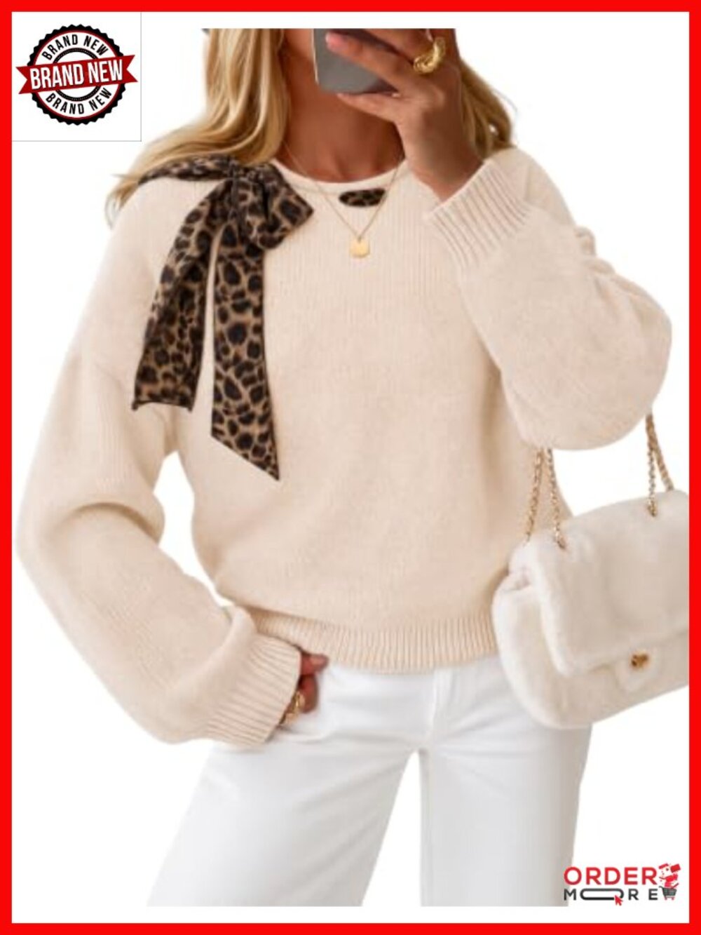 Oversized Bow Tie Sweater Crew Neck Long Sleeve Pullover